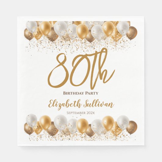 80. Geburtstagsparty Gold Ballon Serviette (Vorderseite)