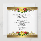 80. Geburtstagsparty Gold Gelbe Rosen Einladung (Rückseite)