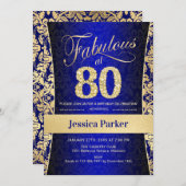 80. Geburtstagsparty - Gold Royal Blue Einladung (Vorne/Hinten)