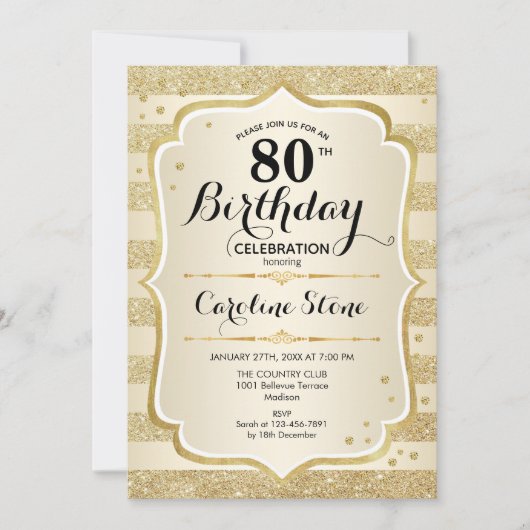 80. Geburtstagsparty - Goldene Einladung (Vorderseite)