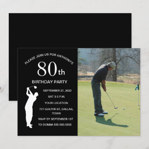 80. Geburtstagsparty Golfer Black Par Golf Foto Einladung