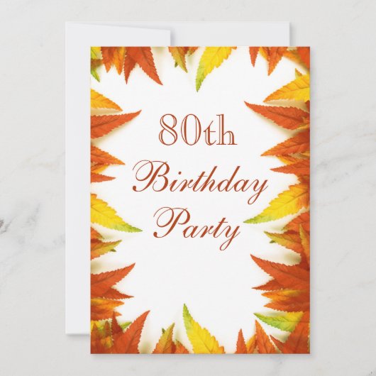80. Geburtstagsparty Herbst/Herbstlaub Einladung (Vorderseite)