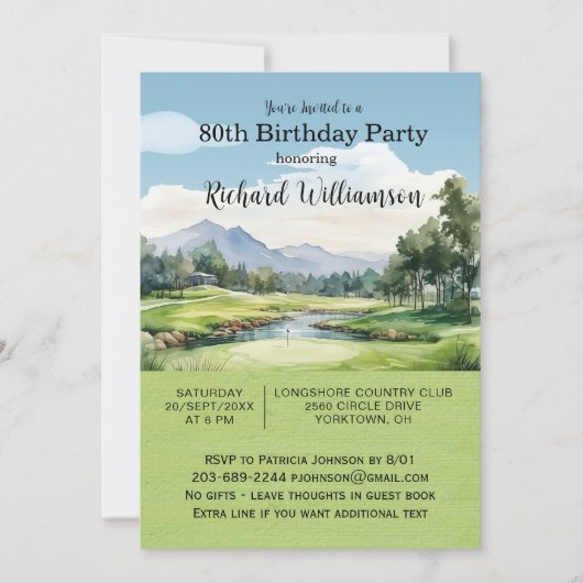 80. Geburtstagsparty Herren Golf Theme Party Einladung (Vorderseite)