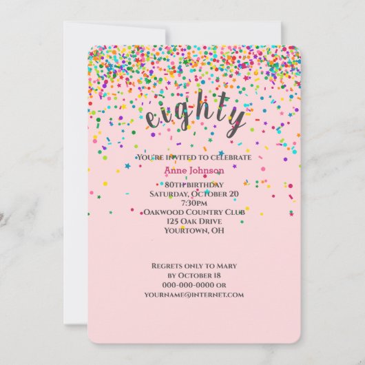 80. Geburtstagsparty Konfetti Einladung (Vorderseite)