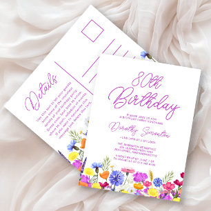 80. Geburtstagsparty Lila Wildblumen erschwinglich Einladungspostkarte