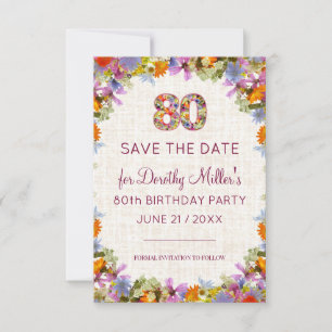 80. Geburtstagsparty - Linen Bright Floral Design Save The Date