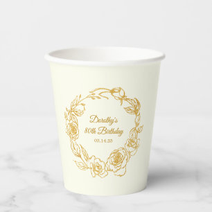 80. Geburtstagsparty Luxe Gold Rose White Pappbecher