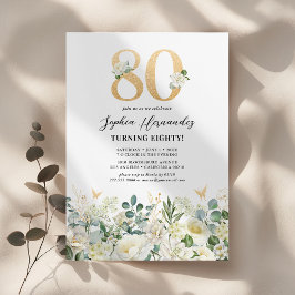 80. Geburtstagsparty mit weißer Blüte Einladung