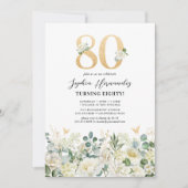 80. Geburtstagsparty mit weißer Blüte Einladung (Vorderseite)