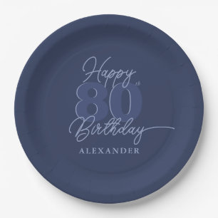 80. Geburtstagsparty Moderne Minimale Marine Pappteller