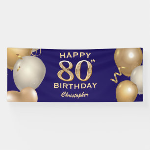 80. Geburtstagsparty Navy Blue and Gold Balloons Banner