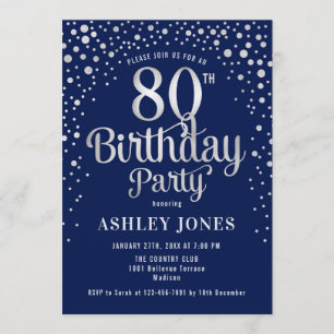 80. Geburtstagsparty - Navy & Silver Einladung