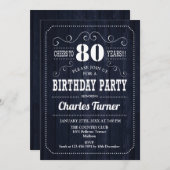 80. Geburtstagsparty - Navy Wood Pattern Einladung (Vorne/Hinten)