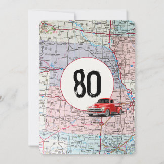80. Geburtstagsparty Red Retro Truck Einladung