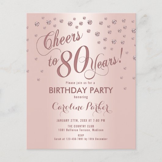 80. Geburtstagsparty - Rose Gold Einladung Flyer (Vorne)