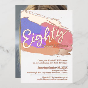 80. Geburtstagsparty Rose Gold Foto abstrakte Kuns Folieneinladung