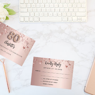 80. Geburtstagsparty Rose Goldstars RSVP Karte