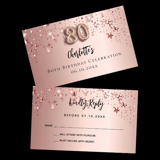 80. Geburtstagsparty Rose Goldstars RSVP Karte