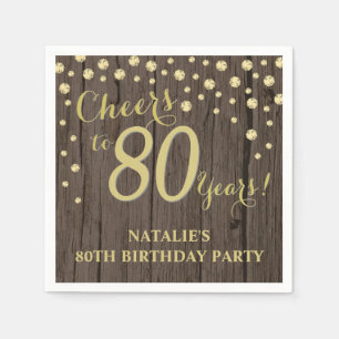 80. Geburtstagsparty Rustic Wood und Gold Diamond  Serviette