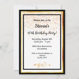 80. Geburtstagsparty Schwarz-weiß und Imitat Gold Einladung