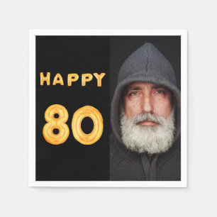 80. Geburtstagsparty schwarzes Gold Foto Mann Typ Serviette