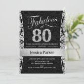 80. Geburtstagsparty - Silberschwarz Einladung (Stehend Vorderseite)