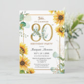 80. Geburtstagsparty Sonnenblumen Elegante Blumen Einladung (Stehend Vorderseite)
