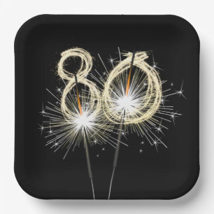 80. Geburtstagsparty Sparklers auf Black Pappteller
