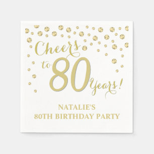 80. Geburtstagsparty White und Gold Diamond Napkin Serviette