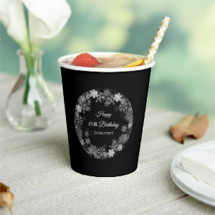 80. Geburtstagsparty Winterwonderland Schneeflocke Pappbecher