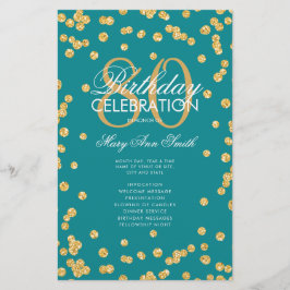 80. Geburtstagsprogramm Gold Aquamariner Glitzer m Flyer