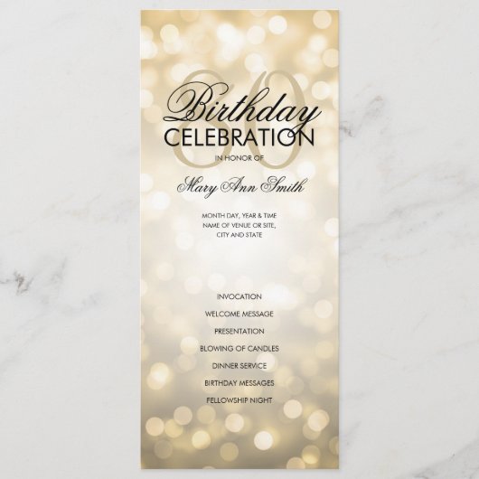 80. Geburtstagsprogramm "Lights Gold"-Menü Programm (Vorderseite)