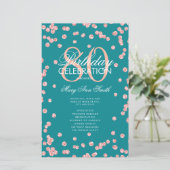 80. Geburtstagsprogramm Rose Gold Aquamarin Glitze (Stehend Vorderseite)
