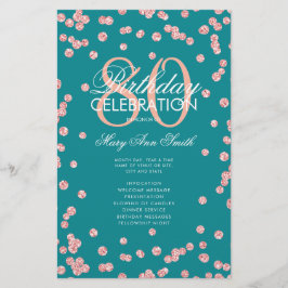 80. Geburtstagsprogramm Rose Gold Aquamarin Glitze Flyer