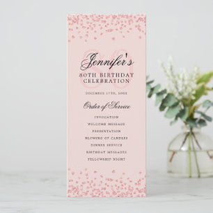 80 Geburtstagsprogramm Rose Gold Confetti Menü Pin Einladung