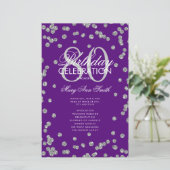 80. Geburtstagsprogramm Silver Lila Glitzer Menü (Stehend Vorderseite)