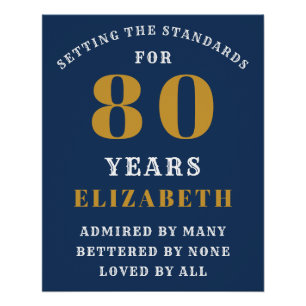 80. Geburtstagsstandards Blue & Gold Ihren Namen h Poster