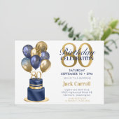 80. Geburtstagsüberraschung Navy Blue Cake Einladung (Stehend Vorderseite)