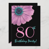 80. Geburtstagsvorlage - Rosa Daisy Einladung (Vorne/Hinten)