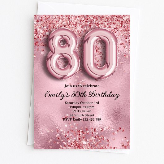 80. Glitzer-Geburtstag in Rosa Einladung