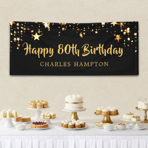 80. Glücklicher Geburtstag Black Gold Stars oder I Banner