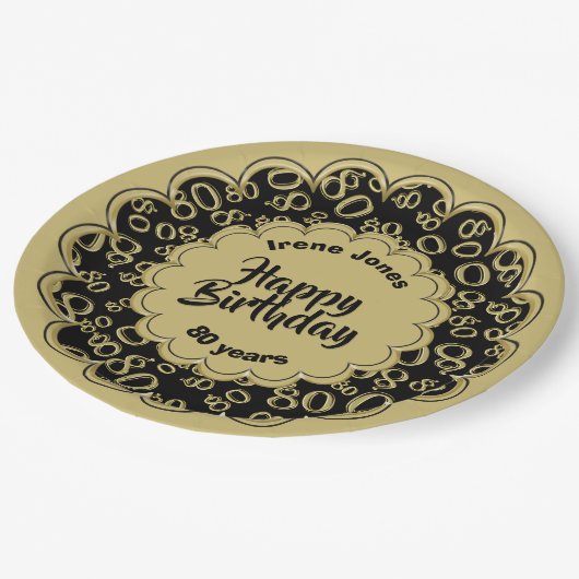 80. Gold/Black Random Number Pattern Pappteller (Schrägansicht)