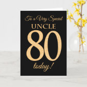 80. Gold-Effekt auf Schwarz, für Onkel Birthday Karte (Gelbe Blume)