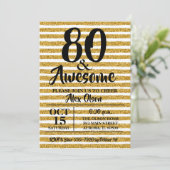 80. Gold Glitzer Geburtstagsparty Einladungen (Stehend Vorderseite)