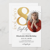 80. Goldener Geburtstag Einladung mit Foto (Vorne/Hinten)