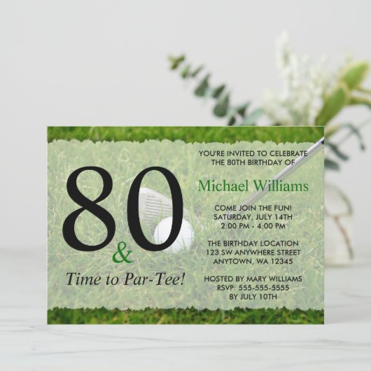 80. Golf Birthday Party Einladung (Stehend Vorderseite)