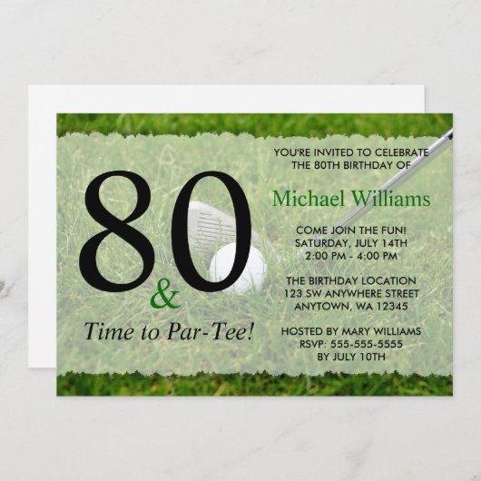 80. Golf Birthday Party Einladung (Vorne/Hinten)