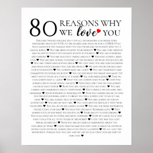 80 Gründe, warum wir dich lieben 80. Geburtstagsge Poster