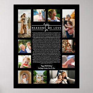 80 Gründe warum wir dich lieben Geburtstagsgeschen Poster