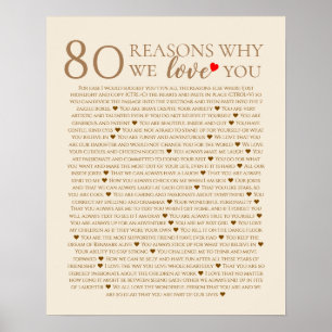 80 Gründe, warum wir Sie 70. 60. 50. Geburtstag Li Poster
